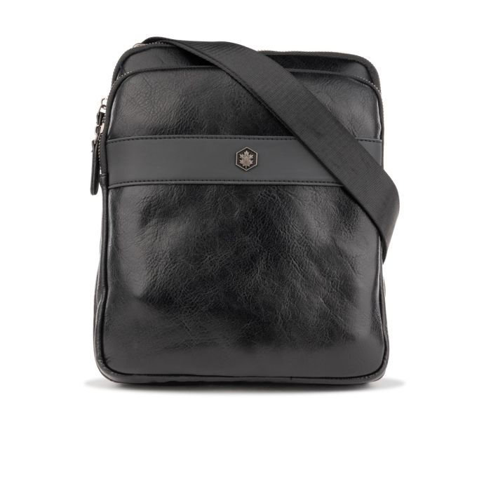 Borsello nero da uomo con tracolla in tessuto e logo