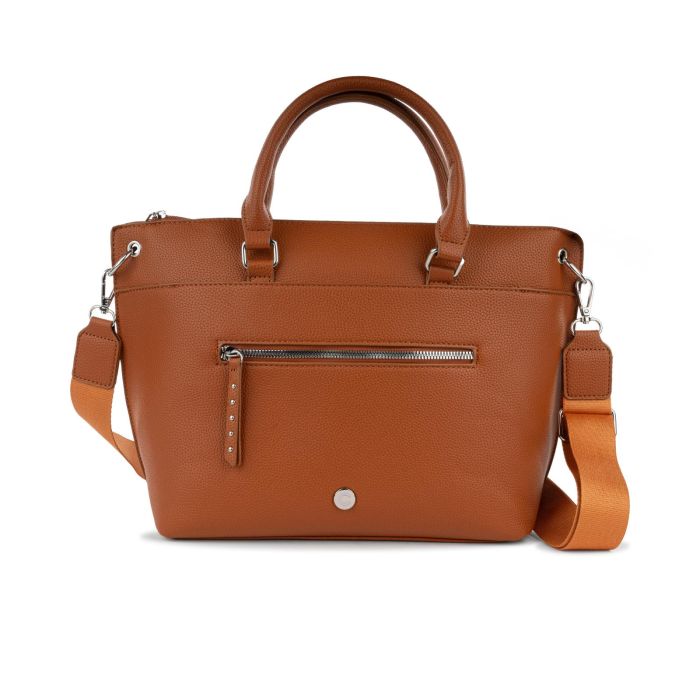 Borsa marrone da donna con tasca frontale e tracolla removibile in tessuto