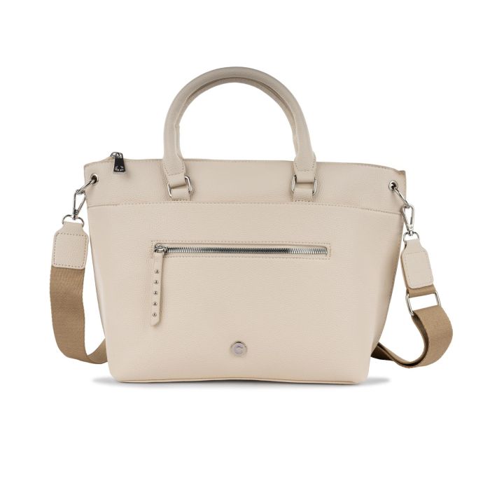 Borsa beige da donna con tasca frontale e tracolla removibile in tessuto