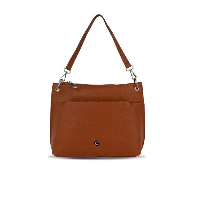 Borsa marrone da donna con zip e tasca frontale