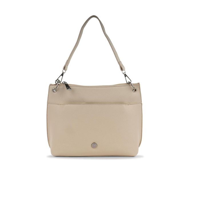 Borsa beige da donna con zip e tasca frontale