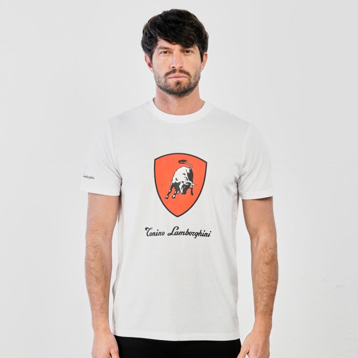 T-shirt bianca maniche corte con stemma e logo