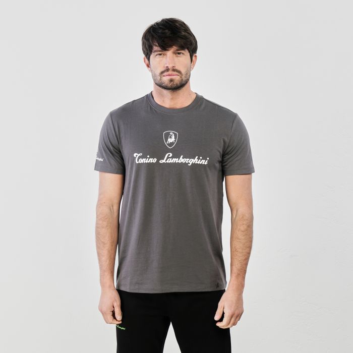 T-shirt grigia maniche corte con stemma e logo