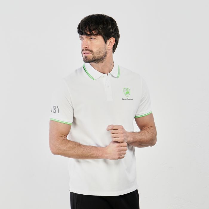 Polo bianca con maniche corte e dettagli fluo