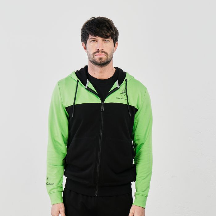 Felpa nera e verde con cappuccio