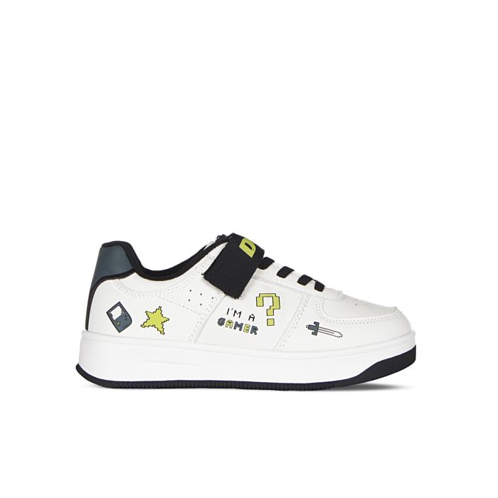 Sneakers basket bianche da bimbo con velcro e disegni modello Bargellino