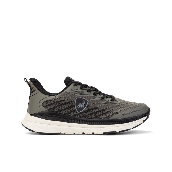 Sneakers nere e verdi in tessuto con stemma laterale e suola chunky