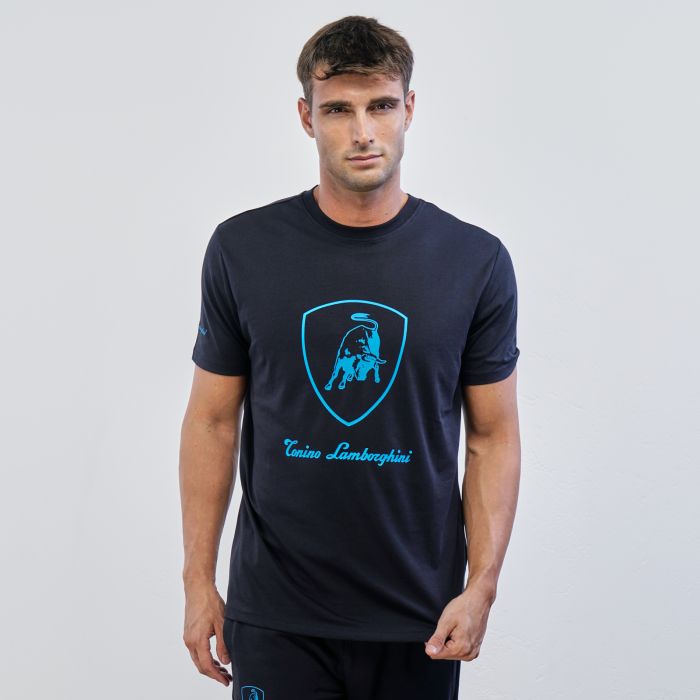 T-shirt blu maniche corte con logo