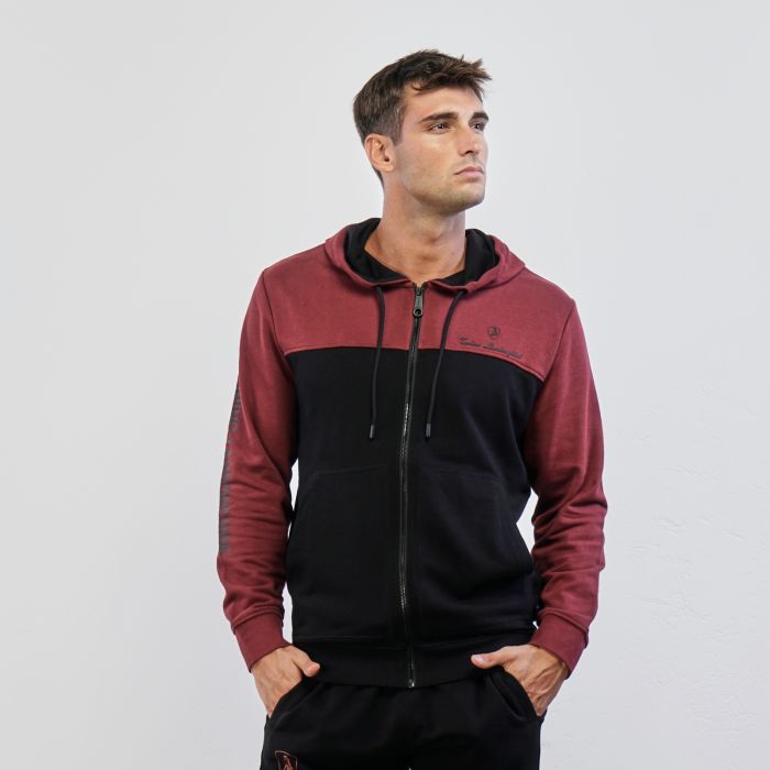Felpa nera e rossa bordeaux con cappuccio chiusura zip e tasche