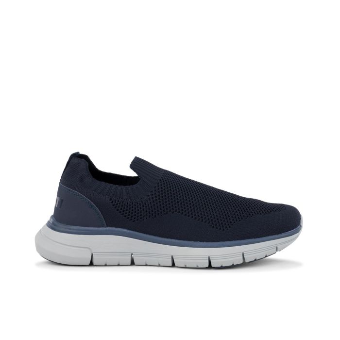 Sneakers slip-on blu in tessuto traforato con logo posteriore