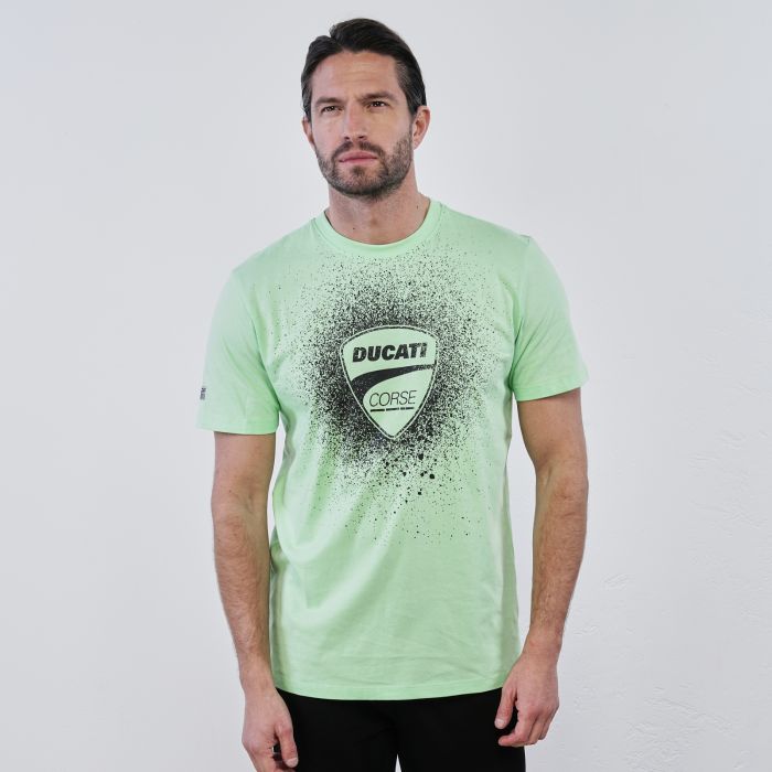 T-shirt sportiva verde da uomo in contone con logo stampato