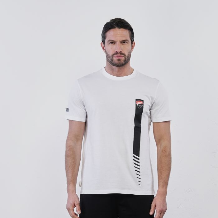 T-shirt sportiva bianca da uomo in contone con logo e maniche corte