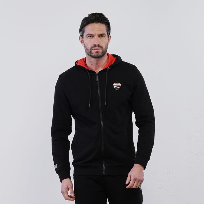 Felpa nera sportiva da uomo con zip e cappuccio