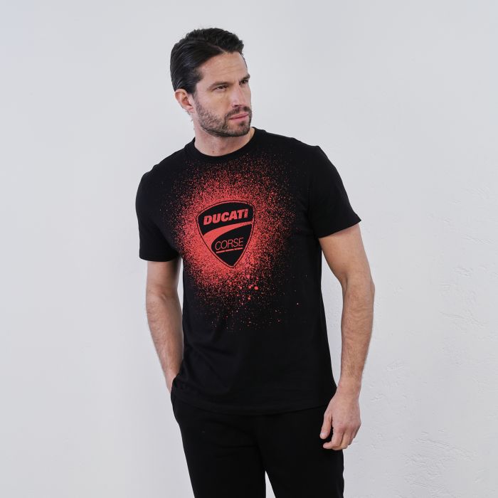 T-shirt sportiva nera da uomo in contone con logo stampato