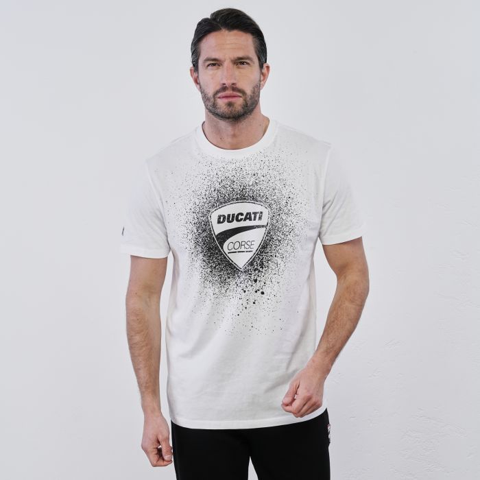 T-shirt sportiva bianca da uomo in contone con logo stampato