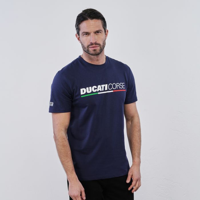 T-shirt blu da uomo in cotone con maniche corte e logo