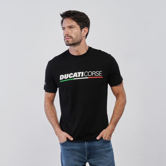 T-shirt sportiva nera da uomo con scritta maxi logo e maniche corte