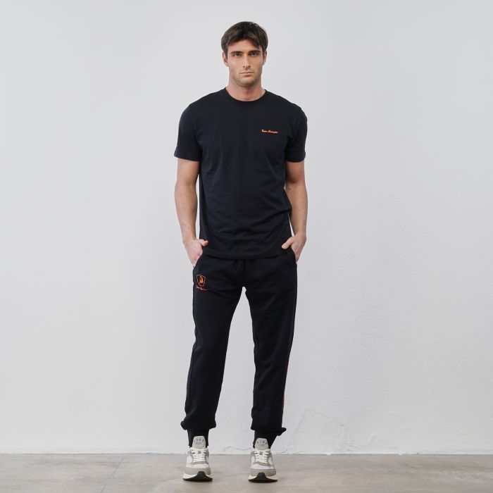 Pantaloni blu sportivi da uomo con logo e polsini