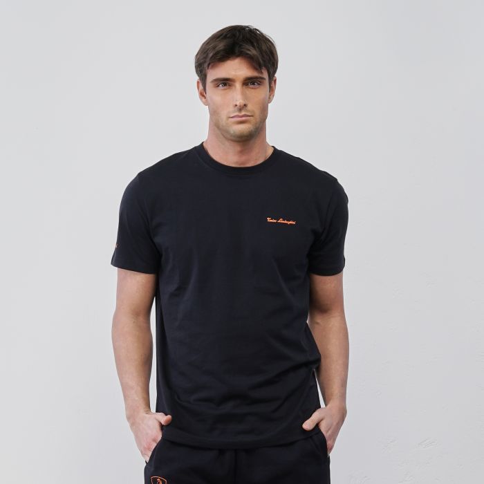 T-shirt blu da uomo maniche corte con logo a contrasto