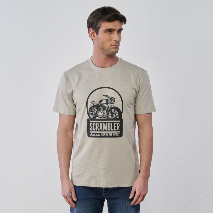 T-shirt beige da uomo maniche corte con stampa