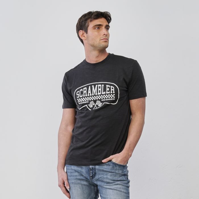 T-shirt nera da uomo maniche corte con maxi logo