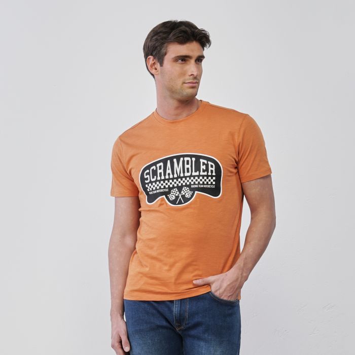 T-shirt arancione da uomo maniche corte con maxi logo