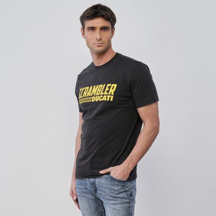 T-shirt nera da uomo maniche corte con maxi logo a contrasto