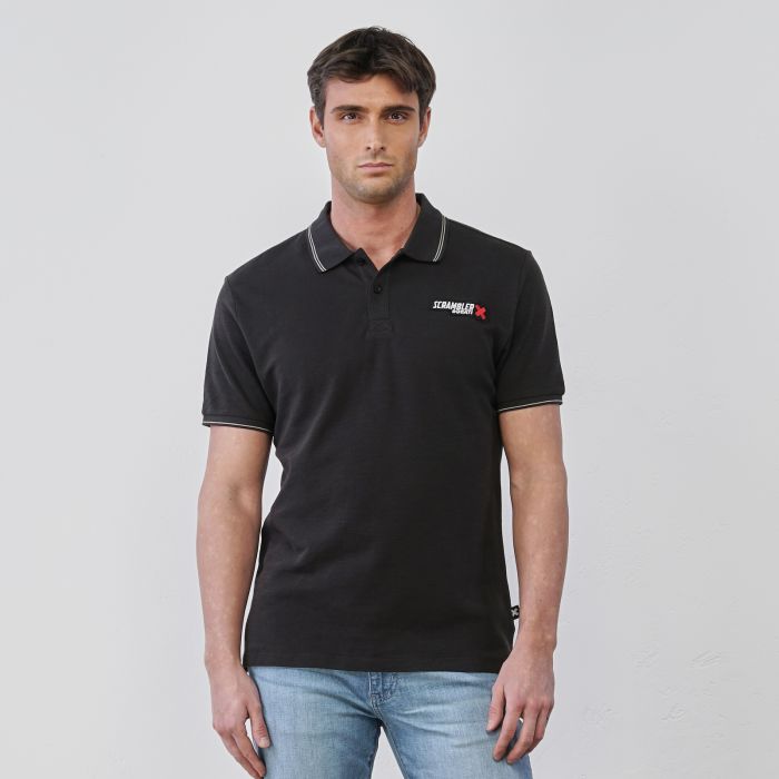 Polo nera da uomo maniche corte con logo