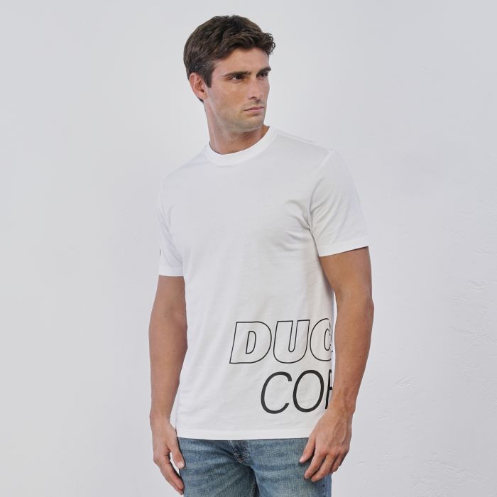T-shirt bianca da uomo maniche corte in cotone con maxi logo