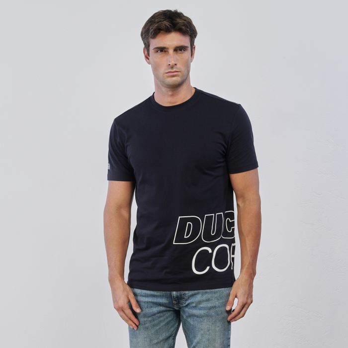 T-shirt blu da uomo maniche corte in cotone con maxi logo