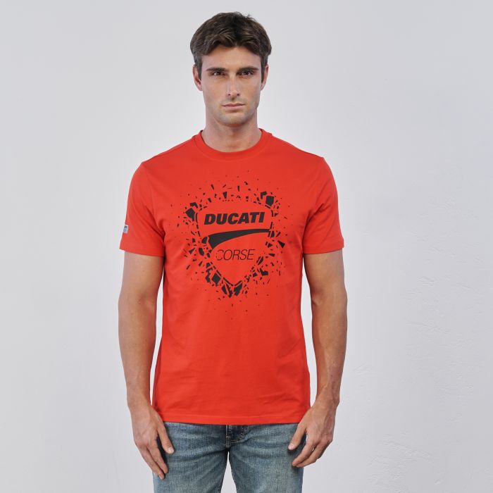 T-shirt rossa da uomo maniche corte in cotone con maxi logo