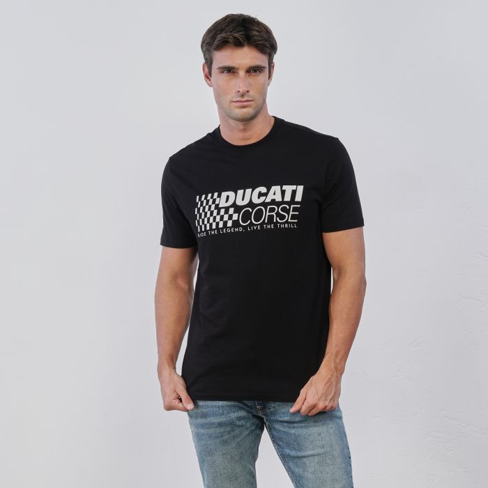 T-shirt nera da uomo maniche corte in cotone con logo