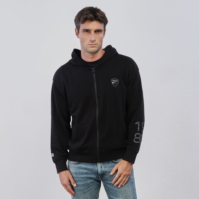 Felpa nera da uomo con logo e zip