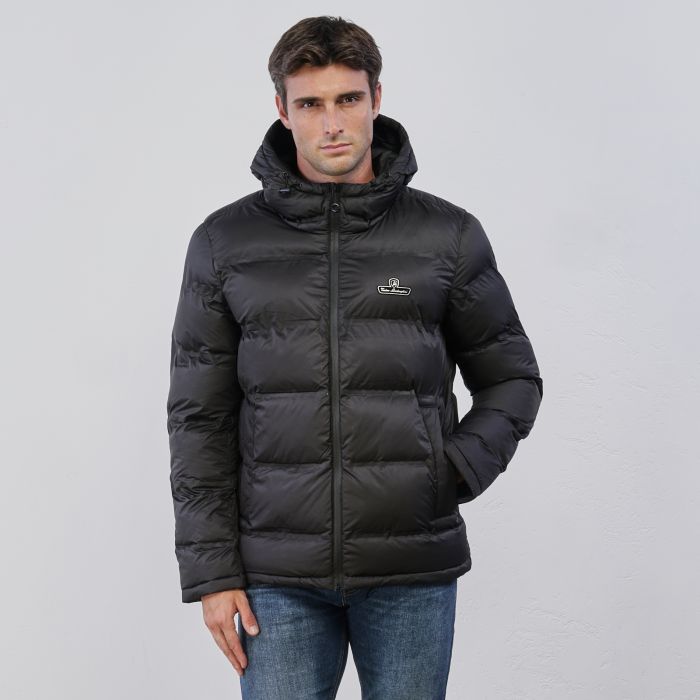 Piumino nero trapuntato da uomo con logo