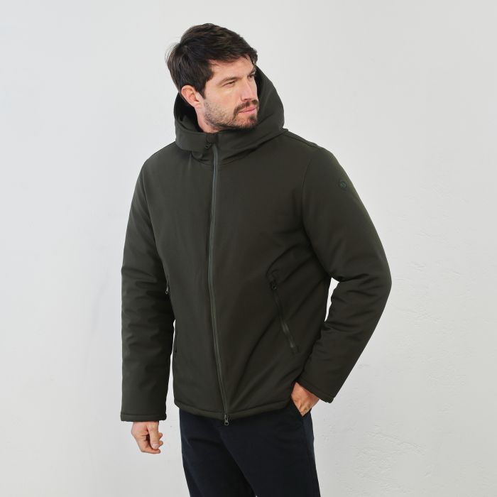 Piumino liscio verde con cappuccio