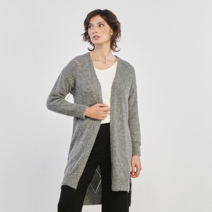 Cardigan grigio traforato senza bottoni
