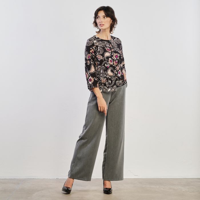 Pantaloni lunghi grigi ampi fantasia gessato