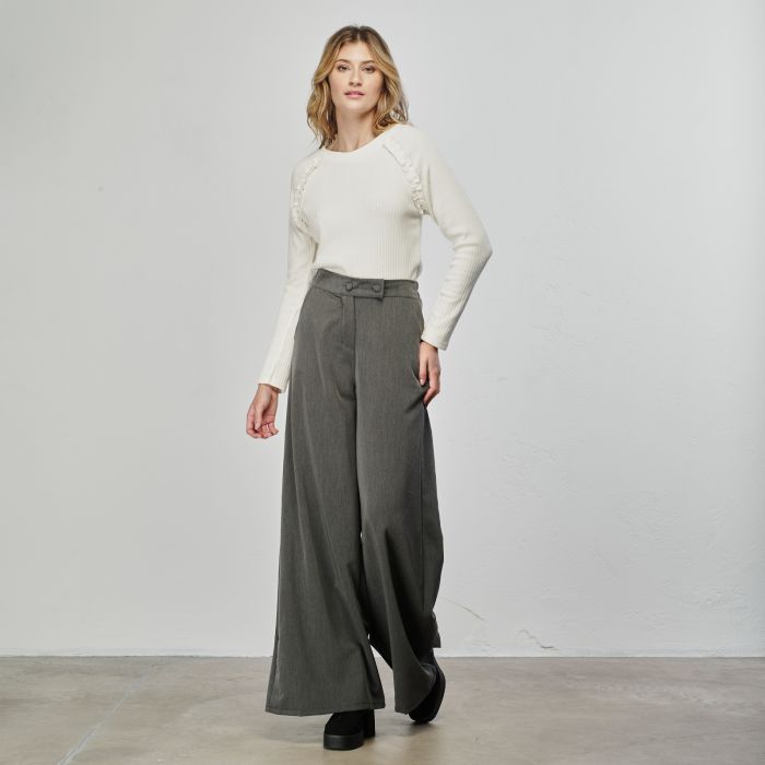 Pantaloni lunghi grigi modello palazzo con bottoni