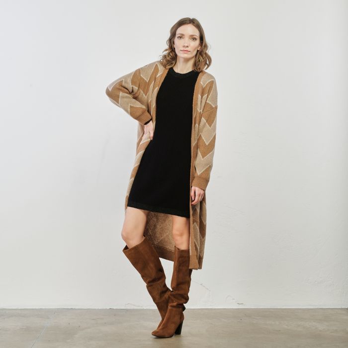 Cardigan lungo marrone e beige