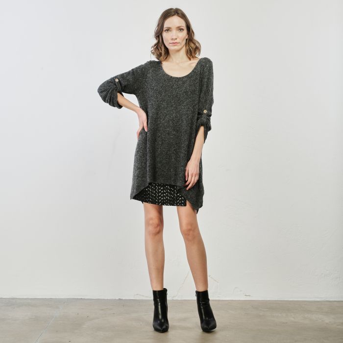 Maxi maglia grigia con maniche regolabili