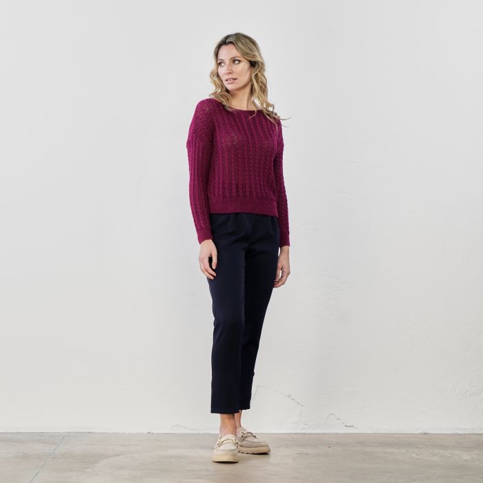 Pantaloni blu con fascia elasticizzata in vita