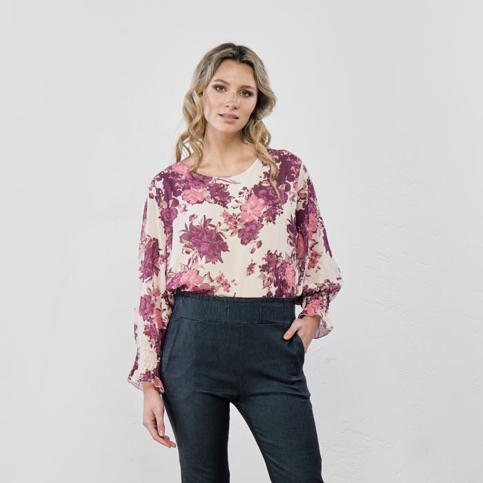 Blusa panna in fantasia floreale