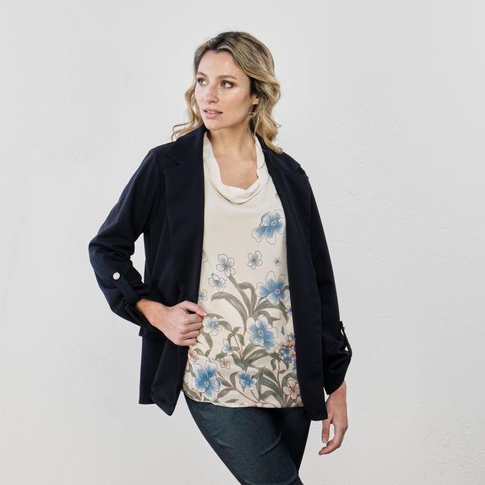 Blazer blu con maniche arricciate