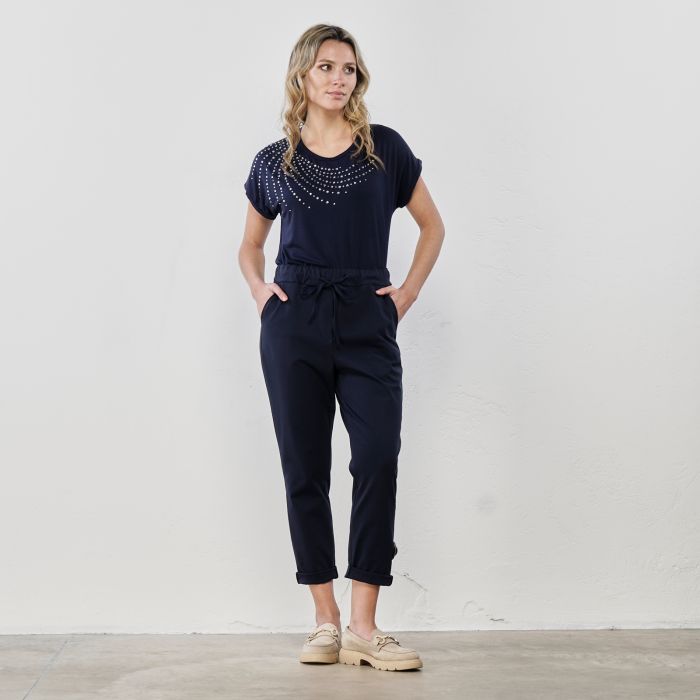 Pantaloni lunghi blu con coulisse in vita