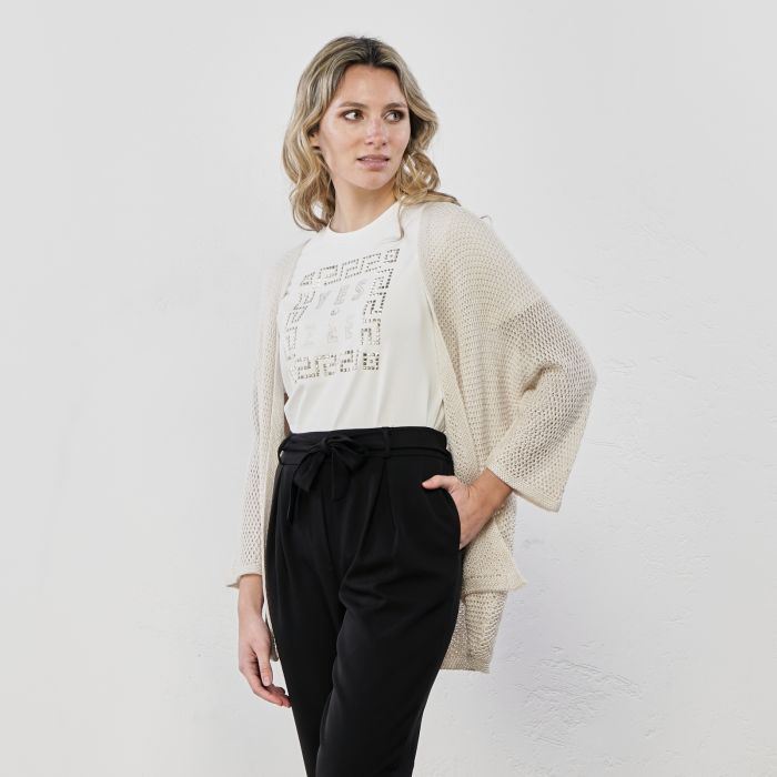 Cardigan beige senza bottoni