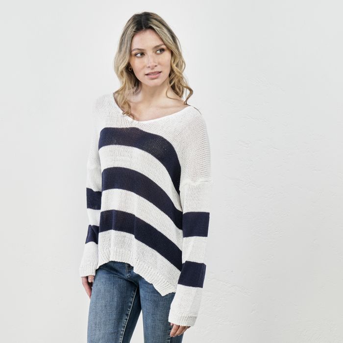 Maglioncino leggero blu e bianco a righe