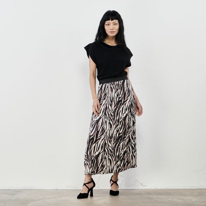 Gonna lunga nera e bianca plissè in fantasia animalier