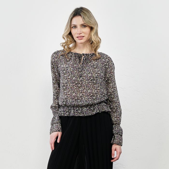 Blusa nera con stampa floreale