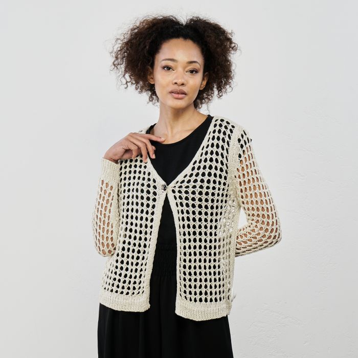 Cardigan bianco a rete con bottone