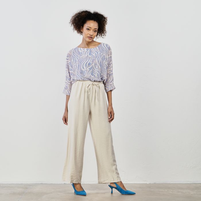 Pantaloni ampi beige con coulisse in vita